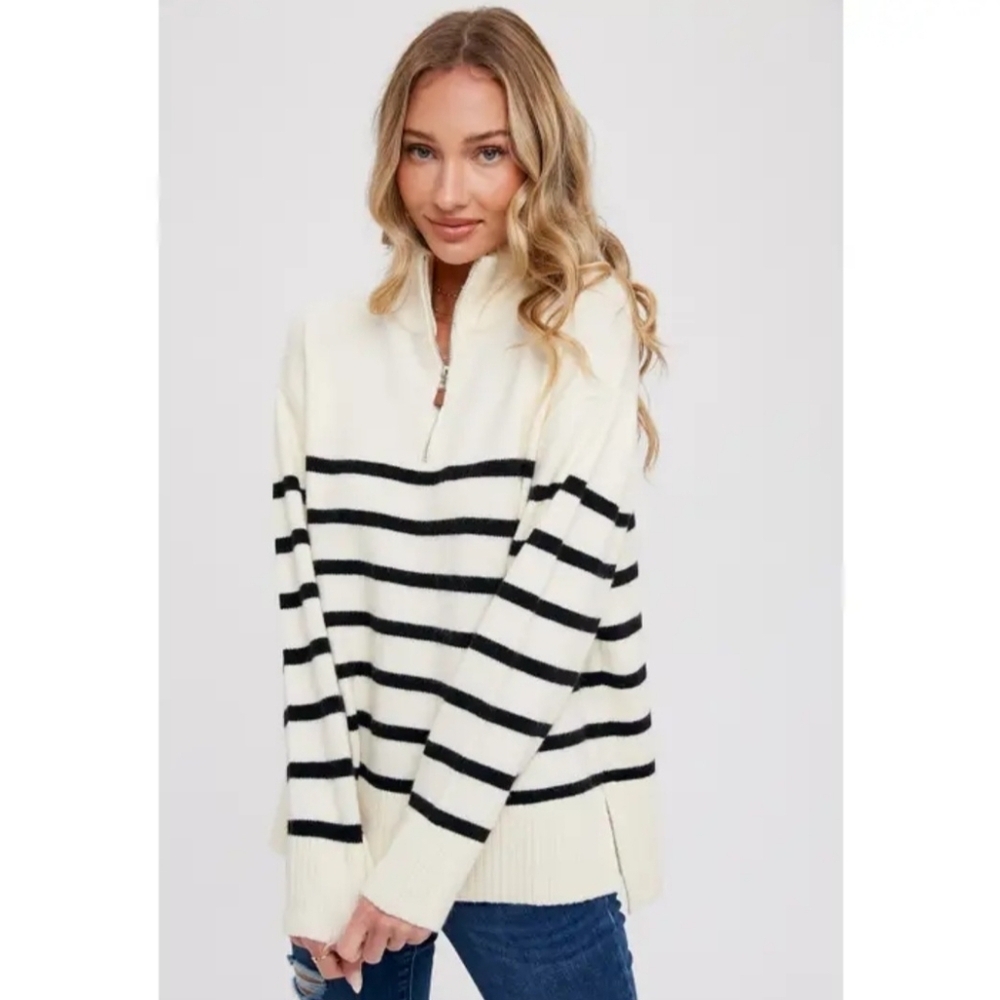 Bluivy Quarter Zip Up Stripe Pullover - Picture 9 of 10